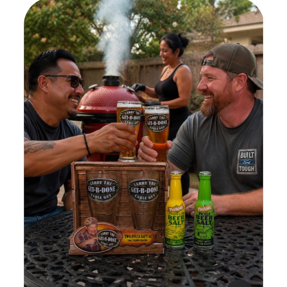 Y2K Larry the Cable Guy Git-R-Done 2 Piece Pilsner Glass Gift Set with Beer Salt
